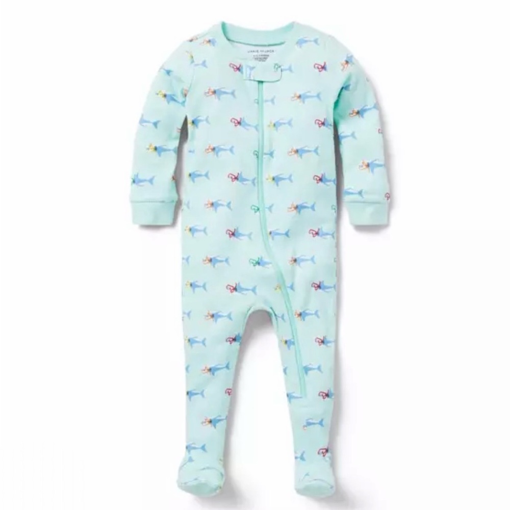 Janie and Jack Ice Blue Snorkeling Shark Print Footie